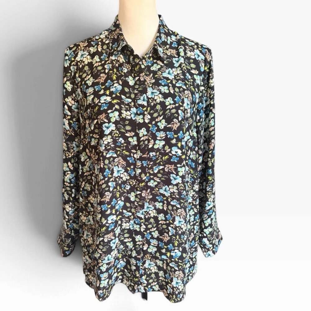 J.Jill Long Sleeve Black Blue White Button Down Top Petite Small
